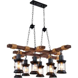 MORE CHANGE 8 Lights Industrial Chandelier Black Metal Vintage Adjustable Hanging Pendant Lighting with Glass Lampshade Modern Ceiling Light Fixture for Kitchen Island Pool Table