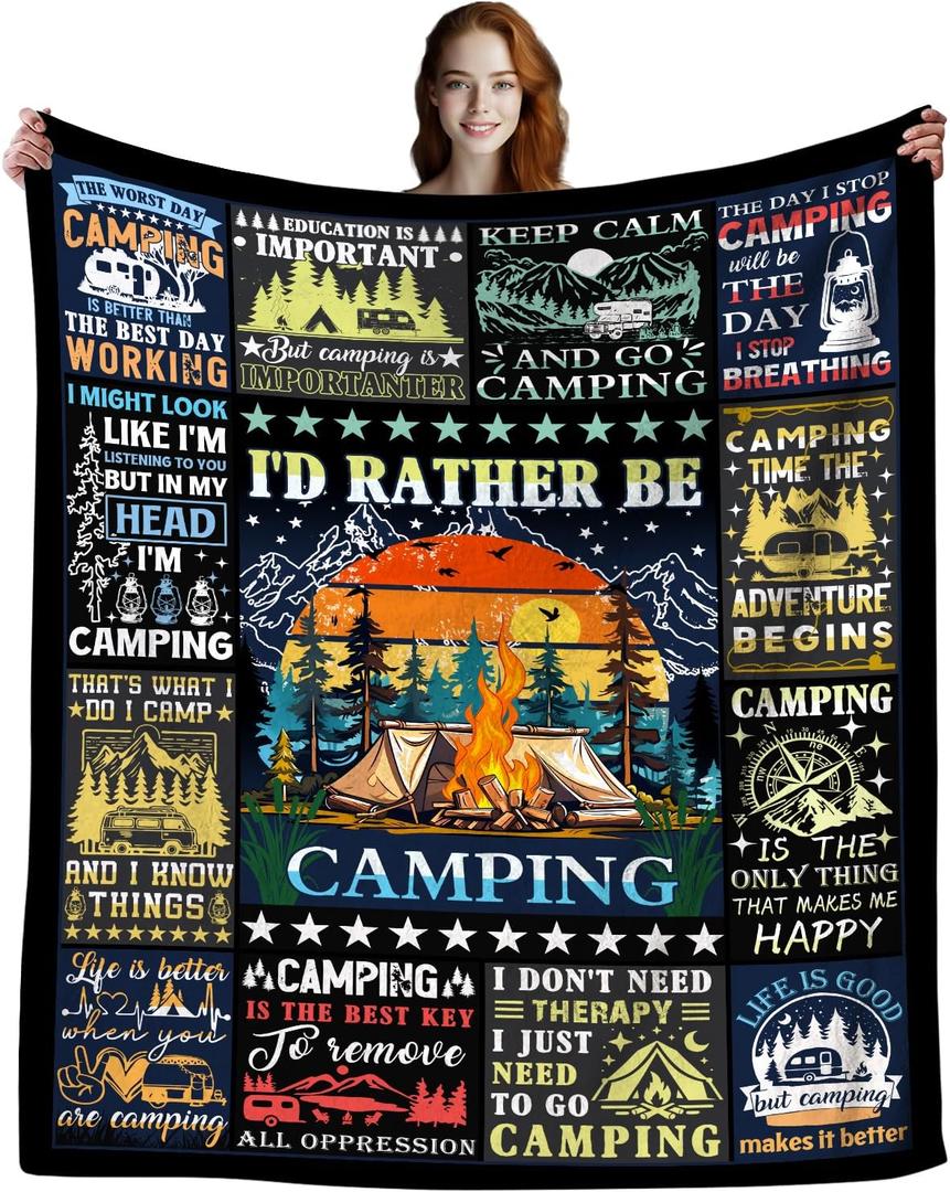 Camping Blanket Gift for Men or Woman,Camping Stuff Camping Lovers thorw Blankets for Camper Outdoor,Gifts for Campers on Birthday Christmas Thanksgiving 50"x40"