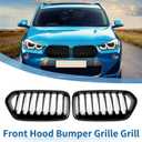 X AUTOHAUX No.51712455246/51712455247 Front Upper Hood Bumper Grille Grill for BMW X2 F39 2017-2023 Front Upper Bumper Kidney Grille Grill Signal Slat Gloss Black 1 Pair