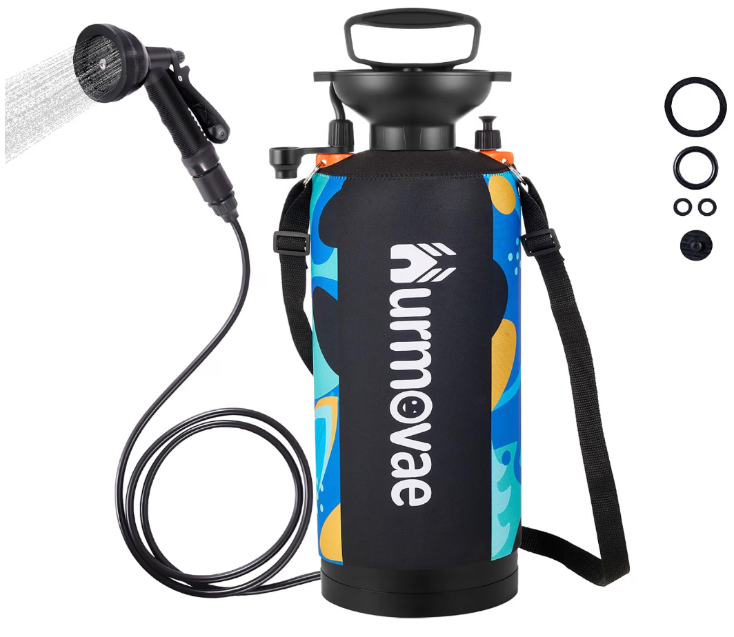 Portable Shower, 2.1 Gal/8L Camp Shower for Beach, RV & Outdoor
10 Spray Modes, Hand Pump Pressure System, 45 PSI, Stable Foot Pedals, Insulated Sleeve,