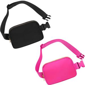 Waist Belt Bag Fashion Fanny Women and Men Gift Waist Pack With Adjustable Strap For Travel Running Hiking Walking Black+Magenta
