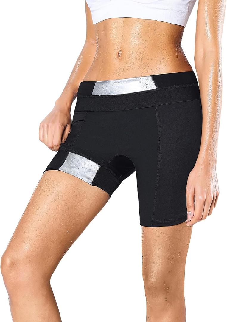 Women's High Waist Sauna Shorts, Dual-Zone Sweat Tech, Tummy Control Workout Short, Breathable Compression Gym Pants (Black, L)
