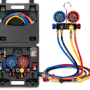 VIVOHOME HVAC Manifold Gauge Set for R134a R32 R410a R22 Refrigerant
4 Valve Automotive AC Gauges with 5ft Hoses, R134a Quick Couplers and Can Taps for Car Freon Charging and Evacuation
