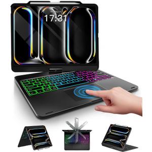 NOKBABO Trackpad Keyboard Case for iPad Pro 13 inch (M5/M4, 2025/2024), iPad Air 13" (M3/M2) & iPad Pro 12.9 6th/5th/4th/3rd, 360 Rotatable, Rainbow Backlit, Pencil Holder - Black