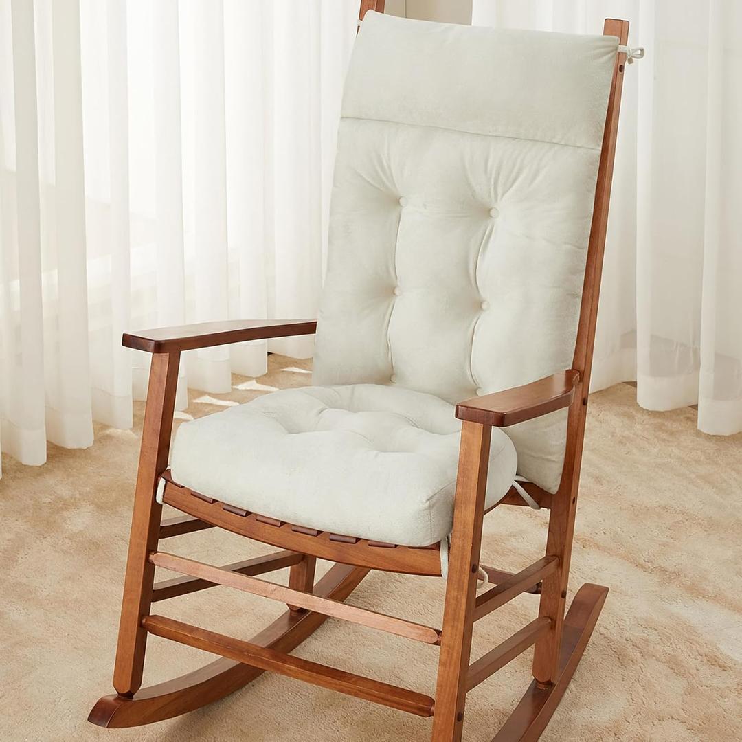 Rocking Chair Cushions Indoor & Outdoor, Patio Glider Rocking Chair Cushions Set with Ties, Use on Porch, Nursery & High-Back Wooden Rocker