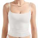 SUUKSESS Women Double Line Square Neck Tank Top Summer Y2K Going Out Basic Cami Shirt (White, S)
