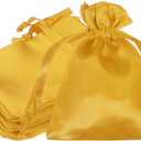 3 x 4 Inch Satin Bags with Drawstring, 6 Pcs Silk Drawstring Gift Bag Wedding Favor Pouch for Jewelry Candy Christmas Party Graduation Birthday Easter, Gold Tone