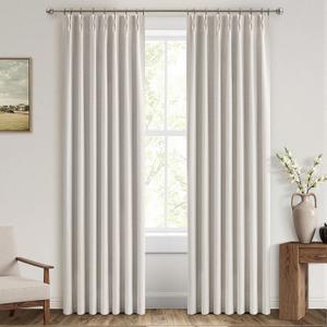 MIULEE Pinch Pleated Curtains Blackout 84 Inch Long, Bedroom Linen Pleat Curtains with Hooks Thermal Insulated Noise Reducing Window Drapes for Living Room Track, 2 Panels Set, Ivory Cream Birch