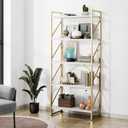 Shintenchi 5 Tiers Bookshelf, Classically Tall Bookcase Shelf,Industrial Book Rack,Modern Book Holder in Bedroom/Living Room/Home/Office, Storage Rack Shelves for Books/Movies,Gold