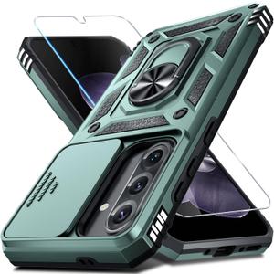 Janmitta Compatible with Samsung Galaxy A36/A56 5G Case Built in Slide Camera Lens Cover+Screen Protector+Finger Ring Holder Kickstand,Heavy Duty Shockproof Full Body Phone Cover,2025 Dark Green