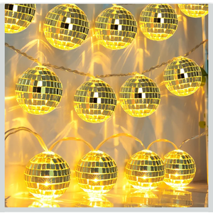 AceList 20 LED 9.8ft Disco Ball String Light - Battery Powered and USB Plug, Disco Ball Lights for 70's Disco Party Decorations and Birthday Parties, Mamma Mia (Gold)