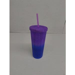 24 oz Double Plastic Straw Cup, Portable Strap with Straw and Lid, Durian Cup, Rivet Glass, Rainbow Cup, Rainbow gradual change cup (Blue gradual change)