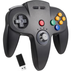 KIWITATA N64 Wireless USB Controller for Switch System Games, 2.4ghz Rechargeable Wireless N64 Remote Joystick Controller for Switch/Switch Lite/Switch OLED, MAC, PC Windows 7,8,10,11 Black