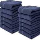 White Classic Luxury Cotton Washcloths 13x13 Inch - 650 GSM Turkish Cotton | Hotel, Spa, Bathroom Face Towel | 12 Pack, Navy Blue