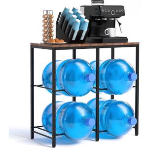 Klvied 5 Gallon Water Bottle Rack with Wooden Top, Heavy Duty 4 Bottle Water Jug Storage Rack, Vertical Water Bottle Holder Stand for Office, Break Room, Kitchen