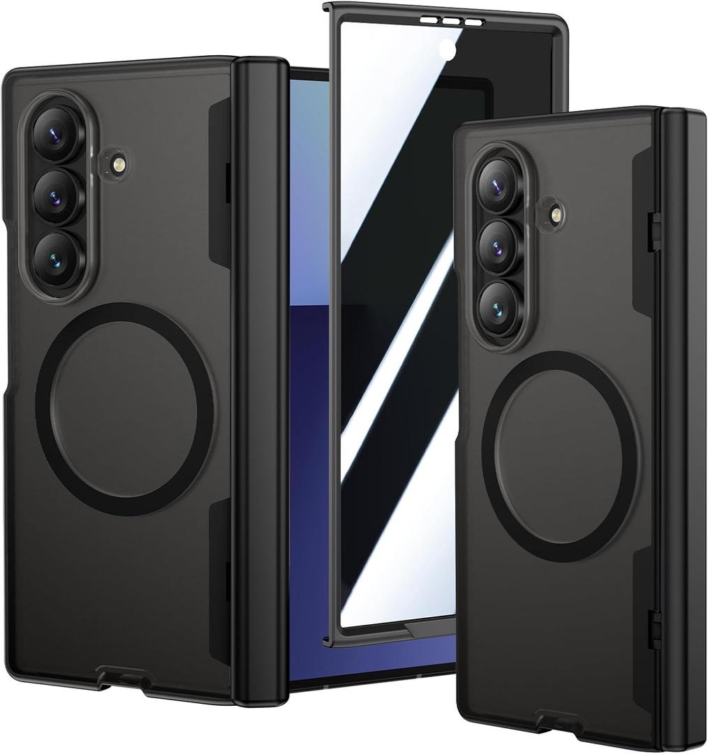 VEGO for Galaxy Z Fold 7 Case, Compatible with MagSafe, with [Hinge Protection][Front Privacy Screen Protector], Magnetic Anti-Peeping Translucent Slim Clear Cover for Samsung Z Fold 7 5G - Black