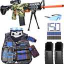 Toy Gun Automatic Sniper Rifle -3 Modes Toy Foam Blasters with Tactical Vest, Bipod, 2 Clips and 150 Darts, Electric Toys for Adults Boys Age 8-12 Gifts for Birthday Xmas (Camo)