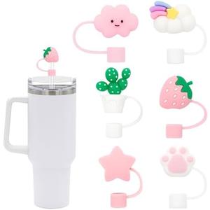 Pack of 5 Straw Cover for Stanley Cup, 6Pcs Silicone Straw Topper Compatible with Stanley 30&40 Oz Tumbler, Stanley Cups Accessories