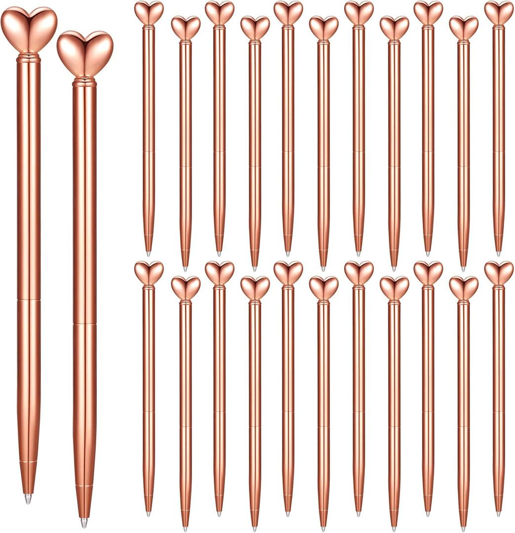 Thenshop 24 Pcs Heart Shaped Pens Retractable Metal Cute Pens 1.0 mm Black Ink Ballpoint Decorative Engagement Gifts for Mothers Day Women Wedding Bridal Shower Sleepover Party(Rose Gold)