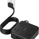 TESSAN Surge Protector Power Strip Black, 5 Ft Flat Plug Extension Cord with 3 USB (1 USB C) 8 Outlets, 900J Surge Protection, 3 Sided Outlet Extender with Power Switch for Office, Dorm Room