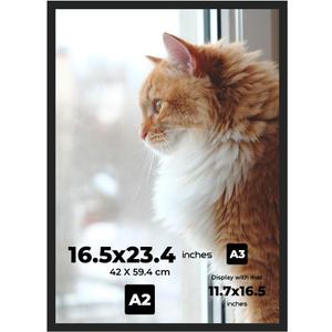 A2 Picture Frame 16.5"x23.4" Premium MDF Wood Frame with Shatterproof Plexiglass Cover Wall Mounting Hardware Included Stylish Black Finish Ideal for Posters, Prints, Artworks, Certificates and Photos