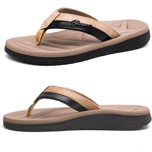 Men's Flip Flop with Arch Support Comfort Beach Thong Sandals Lightweight Non Slip Sole Durable Walking Summer Orthotic Slipppers Indoor and Outdoor (7, Khaki)