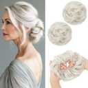 SARLA 2PCS Messy Hair Bun Hair Pieces Wavy Curly Synthetic Updo Fake Scrunchies Ponytail Extension for Women Ice Blonde