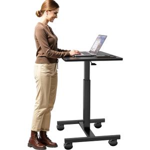 Mobile Laptop Standing Desk Adjustable Height, Small Mobile Desk Workstation with Wheels, Portable Rolling Computer Desk Cart for Home Office Classroom (Black)