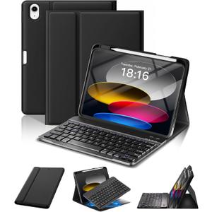 NOKBABO for iPad 11th 10th Generation Case with Keyboard, Magnetic Wireless Detachable Folio case with Pencil Holder, Keyboard for iPad 11th(A16,2025) & ipad 10th Generation(2022) - Black