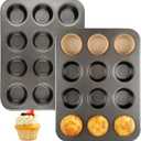 2 Pack Muffin Pan Set,12 Cup Nonstick Carbon Steel Cupcake Pan with 100 Liners,Standard Muffin Tin for Cupcakes and Baking Supplies