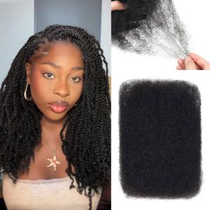 Afro Kinky-Curly Human Hair Bulk for Twists, 18 Inch 50g Bulk Hair for Dreadlock Extensions Repair Locs Braiding, 100% 4C Human Bundles Hair(Black) (1b)