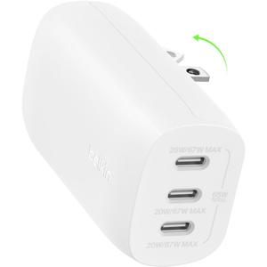 Belkin 3-Port USB C Charger Block 67W - PPS, USB-C PD3.1 Super Fast Charging Charger - Samsung Galaxy S25, Apple iPhone 17, Air, Pro, MacBook, AirPods, Apple Watch, Nintendo Switch 2 & More - White