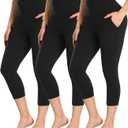 FULLSOFT 3 Pack Black Capri Leggings with Pockets for Women High Waisted Tummy Control Capris Workout Clothes for Women Gym Running Yoga Pants Summer Shorts(3 Pack Black(with Pockets),Small-Medium)