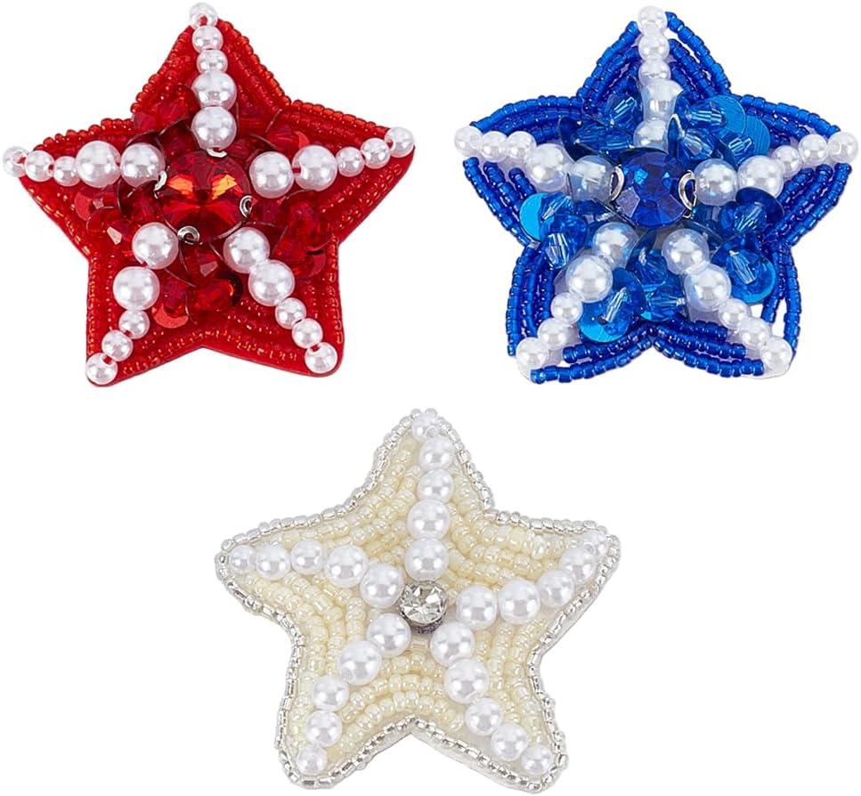 WEBEEDY 3 Colors Starfish Beaded Patches Sew on Pearl Rhinestone Sea Star Patches 3D Decorative Sea Animals Embroidery Patch Applique for Clothes Bag Pants Shoes Summer DIY Decoration Accessories