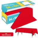 Red Plastic Table Cover Roll - 54IN x 100FT, Table Cloth for Rectangle Table with Slide Cutter, Plastic Table Cloth Disposable with Cut-to-Size Design for Weddings, Banquets, Parties