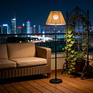 46" Solar Outdoor Floor Lamps for Patio Decor, Rattan Wicker Lights, Hand Woven Lamp Stable Metal Lanterns Outdoor Waterproof, Ideal for Gardens, Yards, Pathways, Driveways and Porches
