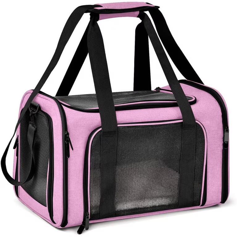Cat Carrying Case  Pet Carrier Airline Approved, Protable and Breathable Pet Travel Carrier Removable Fleece Pad, Collapsible Cat Carrier Dog Carrier for Medium Cats Small Cats Dogs (Medium, Pink)