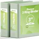 SUNEE 3 Ring Binder 3 Inch 2 Pack, Clear View Three Ring PVC-Free (Fit 8.5x11 Inches) for School or Office Supplies, Sage Green