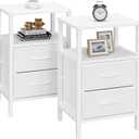 TUTOTAK End Table, Couch Side Table, Nightstand with Cloth Drawer, Set of 2, Bedside Table, White TB01BW066