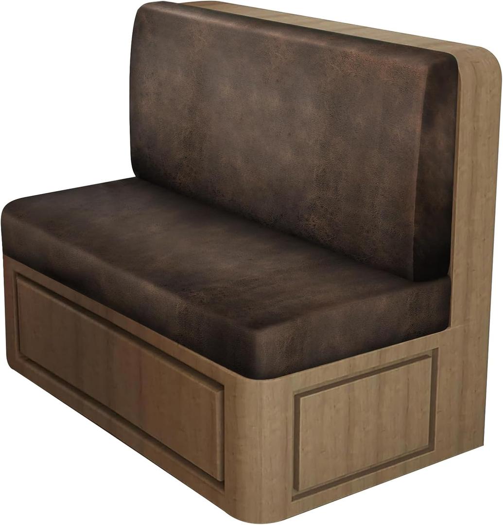 Leather Look RV Dinette Cushion Covers, Stretch Camper Cushion Slipcovers for Travel Trailer Couch RV Booth Seat, Replacement Camper Sofa Chair Protector (1 Backrest Cover & 1 Bench Cover,Brown)