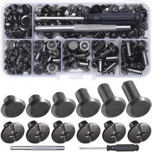 YORANYO 110Sets Chicago Screws Leather Rivets Assorted Screw Rivets Chicago Binding Screws for Decorate and Repair Leather Craft Belt Bag Shoes Purse Bookbinding (Gunmetal Black, M5*4,5,6,8,10,12)
