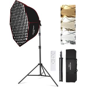 110W Softbox Lighting Kit, 37.4 "/95cm Large Octagonal Parabolic Soft Box with Honeycomb Grid/Remote/Stand, Photography Lighting for Studio Video Recording, Portrait, Live Streaming (1 Pack)