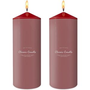 Hand Poured Pillar Candles Set of 2, 3x8 inches Emergency Large Red Candle, Smokeless Dripless Unscented and Non-Toxic Candles, Home Wedding Decor Candles