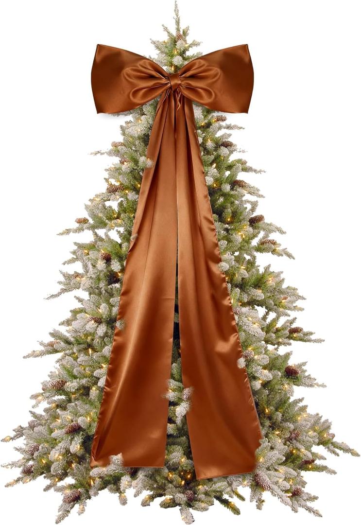55.1x18.9 Inch Large Christmas Satin Bows Christmas Tree Topper Decorations Giant Xmas Tree Toppers Bows for Christmas Holiday Birthday Party Baby Shower Room Decoration (Brown)