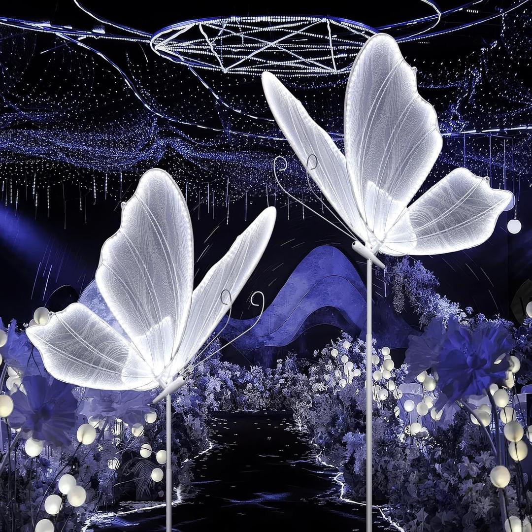 Wedding Butterfly LED Floor Lamp: Hanging Butterfly White Color Ceiling Light - Romantic Wedding Decoration Lights Fixture - Adjustable Height Creative Butterfly Props (1, 60 CM/23.6 in)