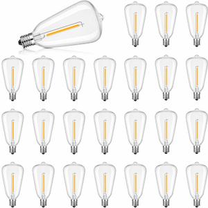 ST38 LED Solar Replacement Bulbs,1W Equal to 5W,DC 3V Plastic E12 Screw Base Shatterproof & Waterproof Globe Bulbs Light for Outdoor String Lights,Patio Cafe Bistro Decor, 2700K Warm White, 25 Pack