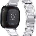 Bling Bands Compatible with fitbit Sense 2/Sense/Versa 4/Versa 3, Women Replacement Wristbands Dressy Luxurious Bracelet for Ladies (Silver)