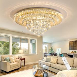HAIXIANG Modern Chandelier Glam Ceiling Light with Bulbs Living Room LED Dimmable Chandelier for Dining Room Bedroom Ceiling Lighting Fixture 32 Inches Gold Light