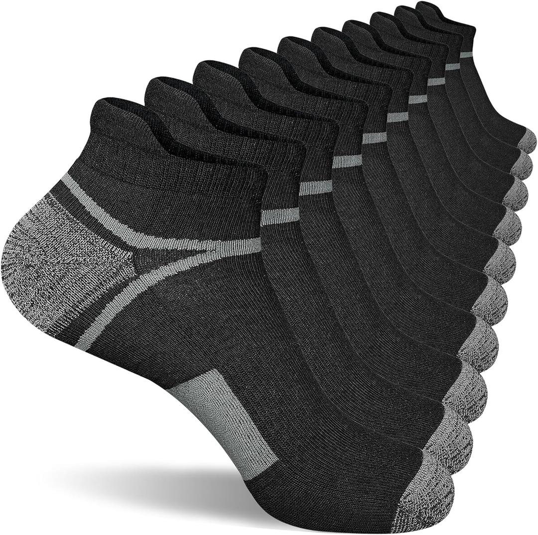 Men's Athletic Cushioned Ankle Socks, Comfort Wicking Anti-Blister Running Sock 5 Pairs (9-12)