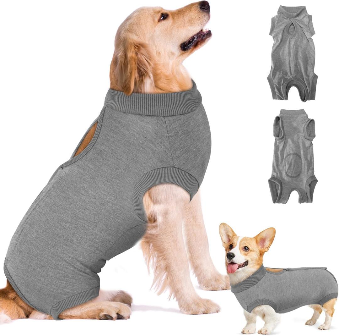 SlowTon Dog Recovery Suit - Surgery Recovery Suit for Female Male Dogs, Dog Onesie After Spay Abdominal Wounds, E-Collar Cone Alternative Prevent Licking Pet Surgical Suit(Grey,L) (Large(Back:14.6'', Chest:19-22''))